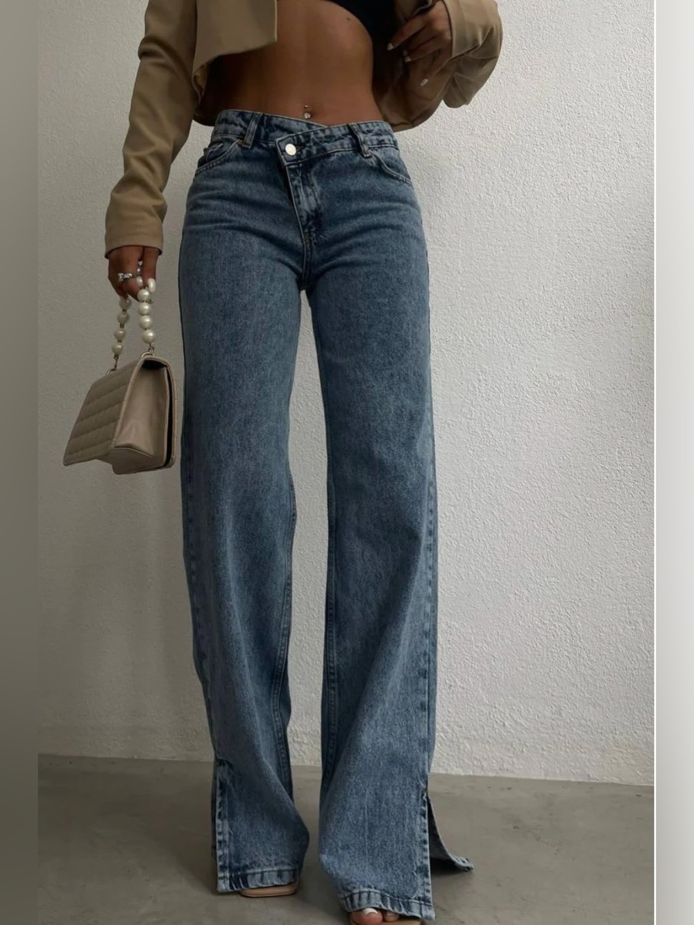 PIRAL Cross Button Straight Jeans